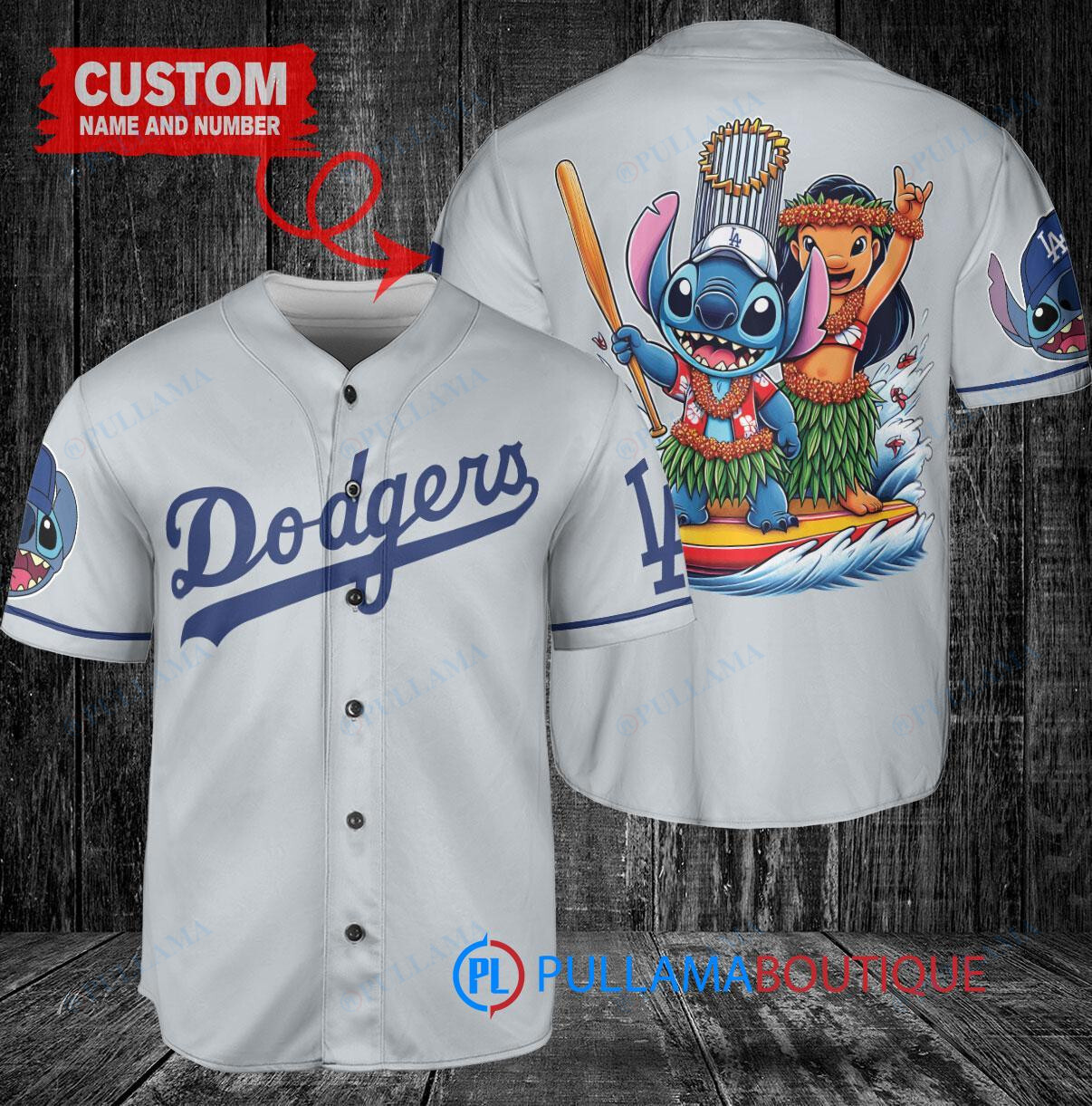 Los Angeles Dodgers x Lilo & Stitch with Trophy Baseball Jersey Gray