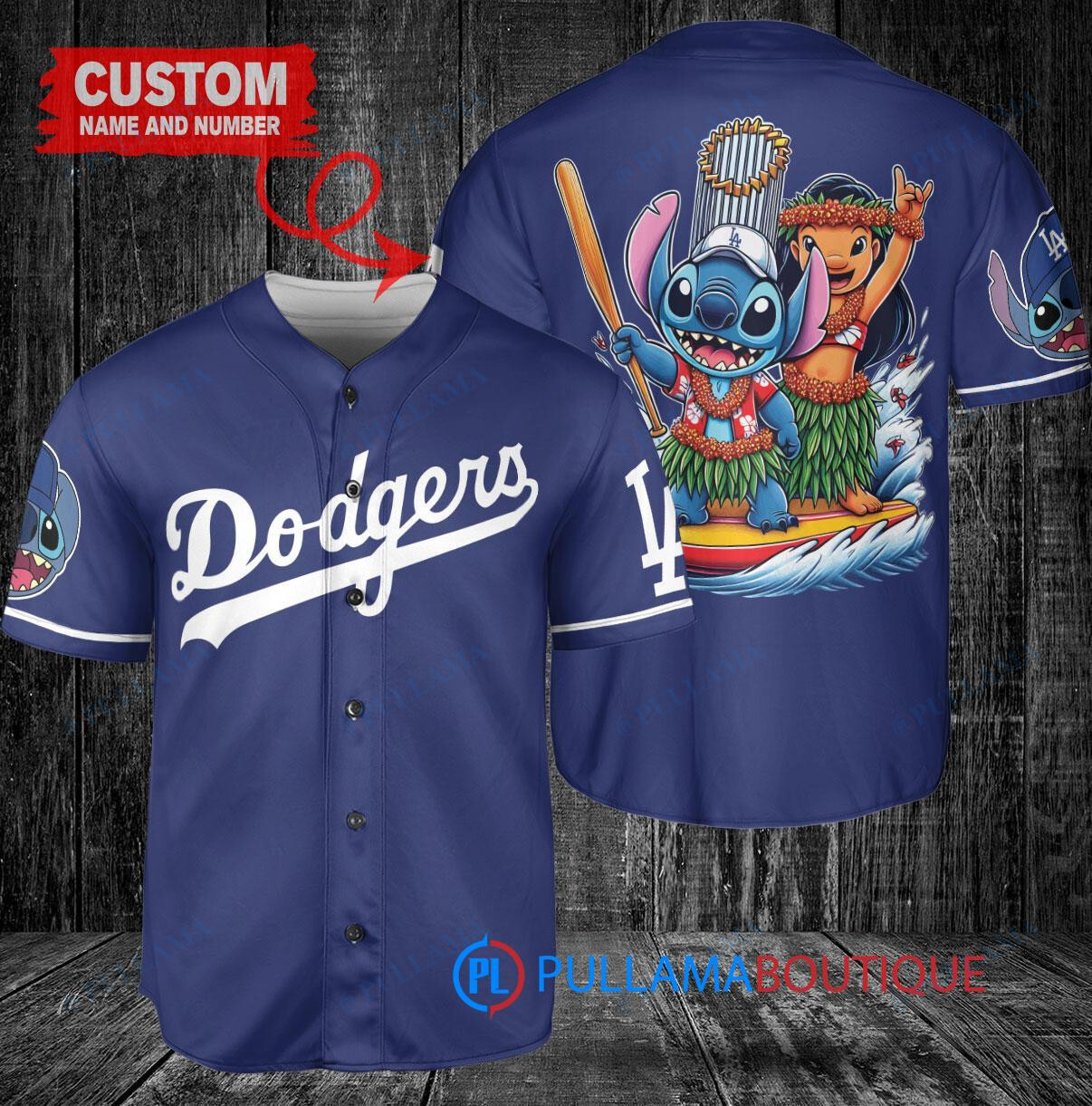 Los Angeles Dodgers x Lilo & Stitch with Trophy Baseball Jersey Navy