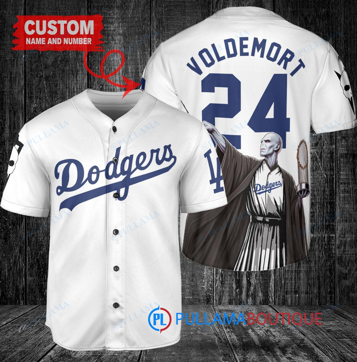 Los Angeles Dodgers x Lord Voldemort Harry Potter with Trophy Custom Baseball Jersey White