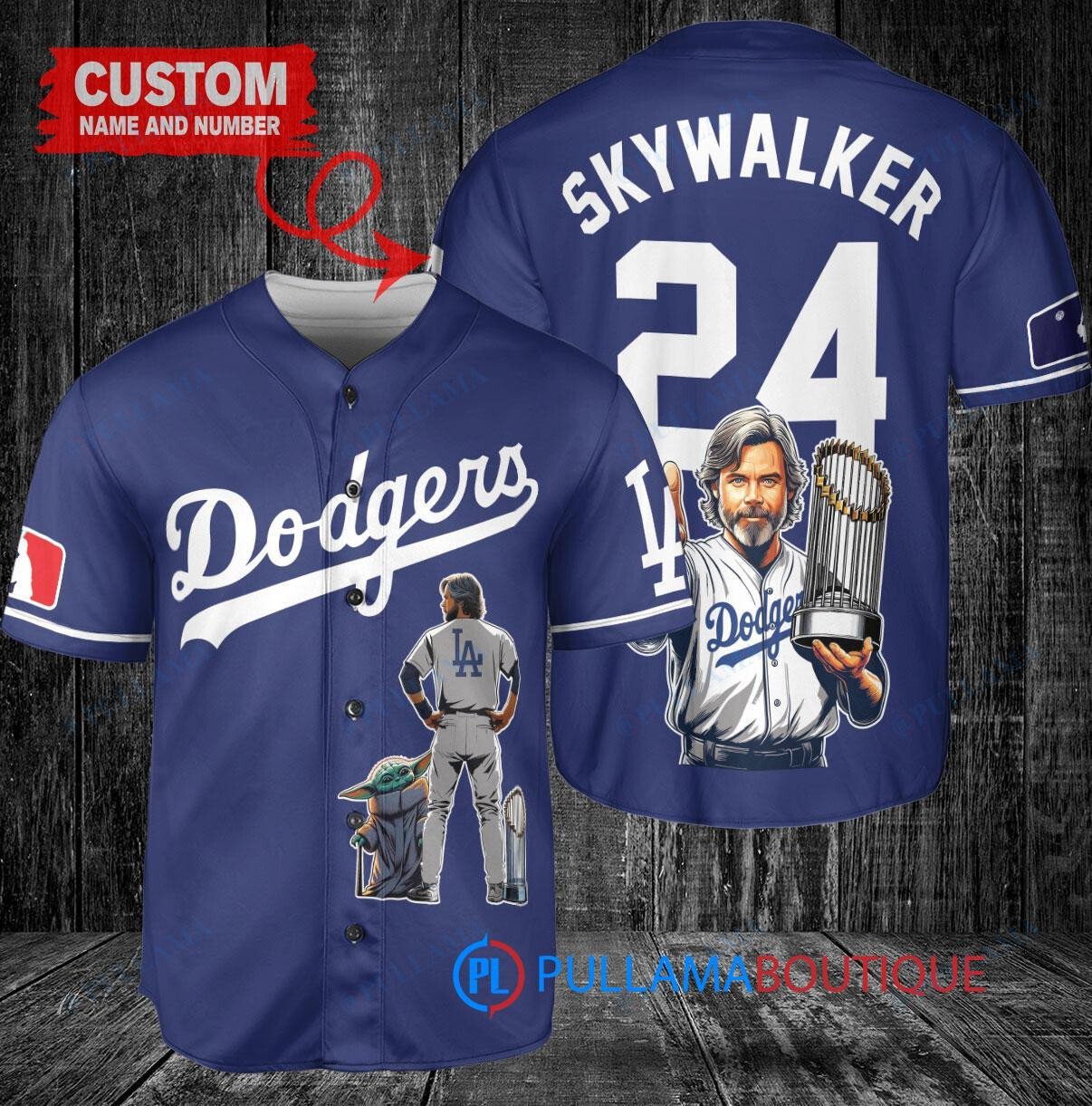 Los Angeles Dodgers x Luke Skywalker Star Wars with Trophy Custom Baseball Jersey Navy