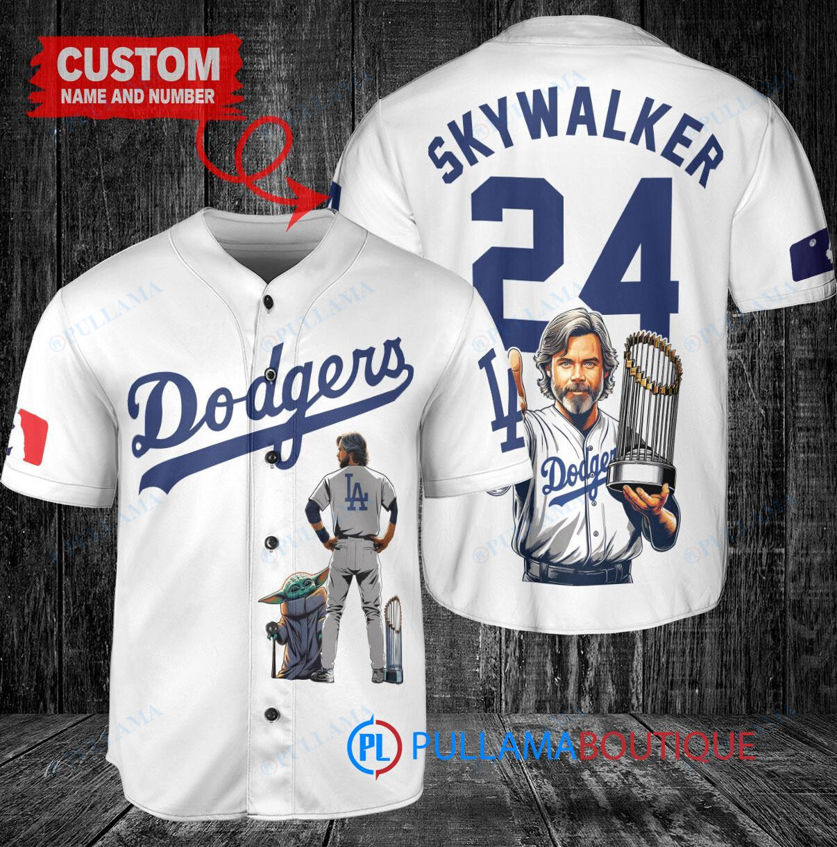 Los Angeles Dodgers x Luke Skywalker Star Wars with Trophy Custom Baseball Jersey White