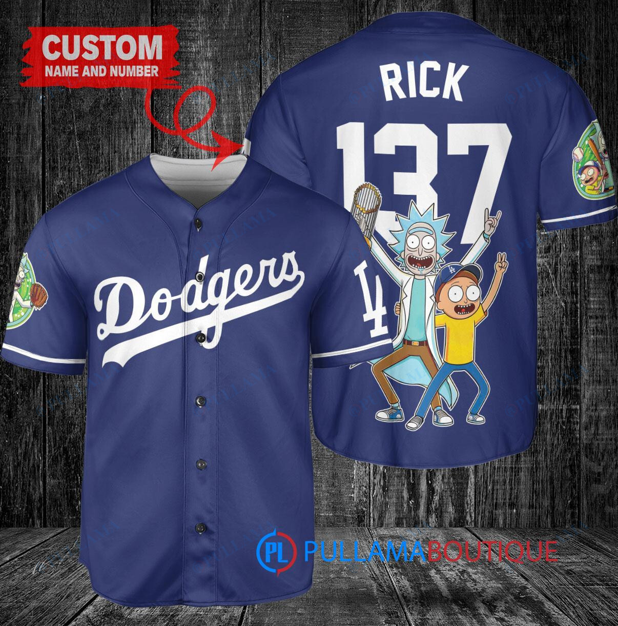 Los Angeles Dodgers x Rick and Morty with Trophy Custom Baseball Jersey Navy