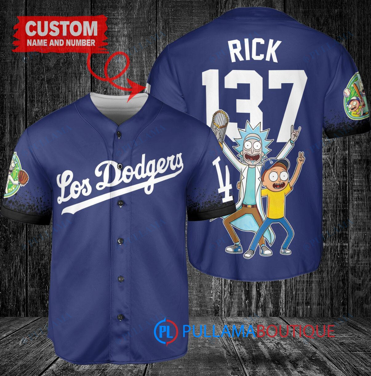 Los Angeles Dodgers x Rick and Morty with Trophy Custom Baseball Jersey Royal City Connect