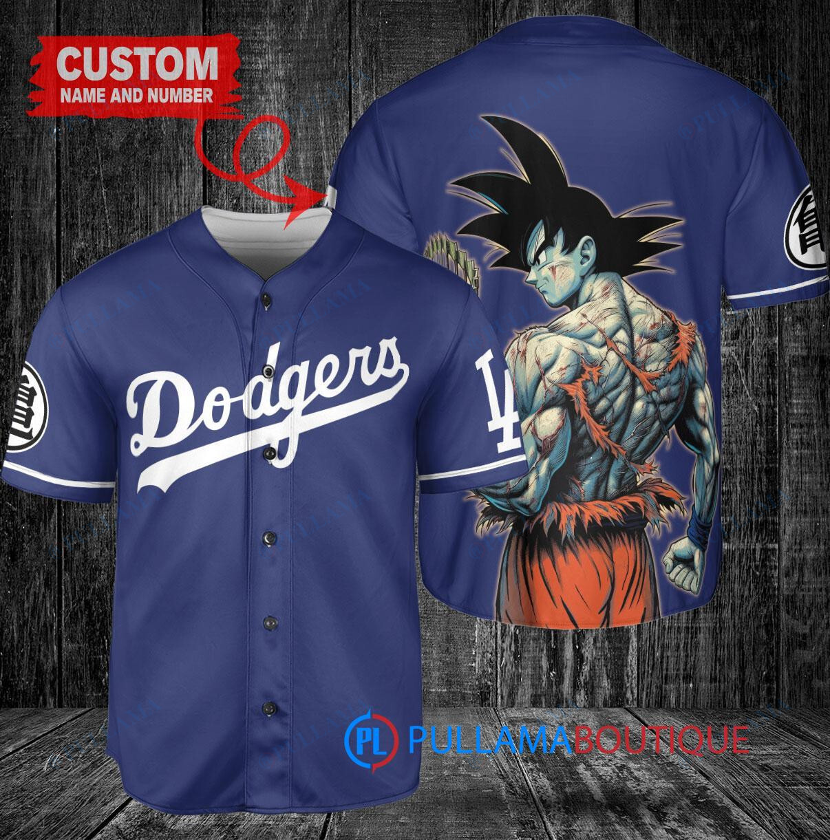 Los Angeles Dodgers x Son Goku Kakarot Super Saiyan Dragon Ball Z with Trophy Baseball Jersey Navy