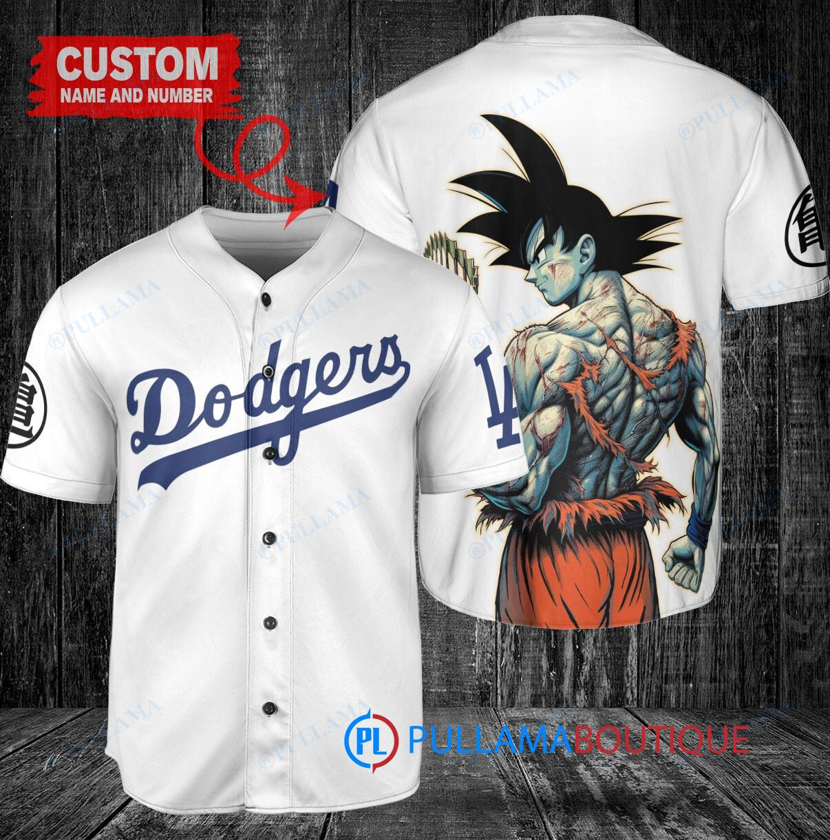 Los Angeles Dodgers x Son Goku Kakarot Super Saiyan Dragon Ball Z with Trophy Baseball Jersey White