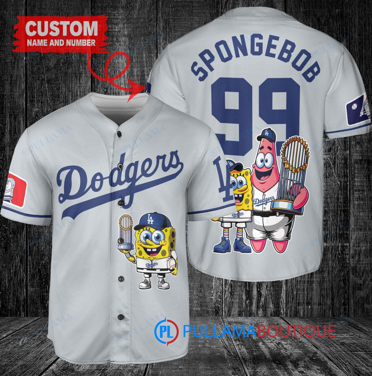 Los Angeles Dodgers x SpongeBob SquarePants with Trophy Custom Baseball Jersey Gray