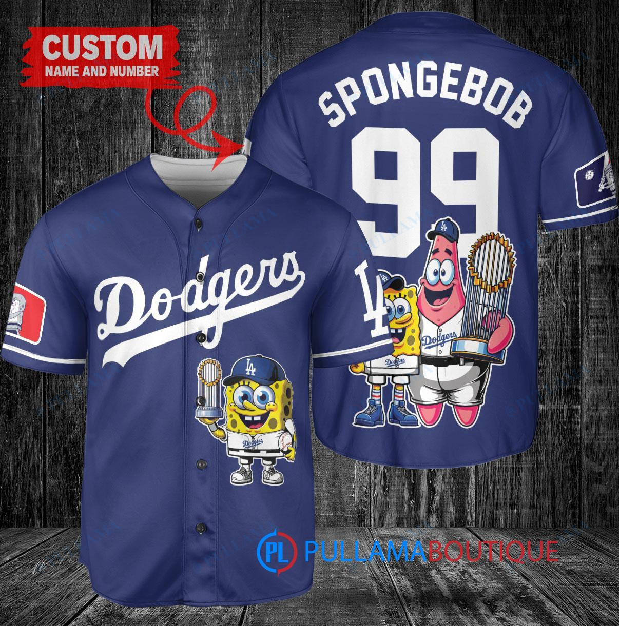 Los Angeles Dodgers x SpongeBob SquarePants with Trophy Custom Baseball Jersey Navy