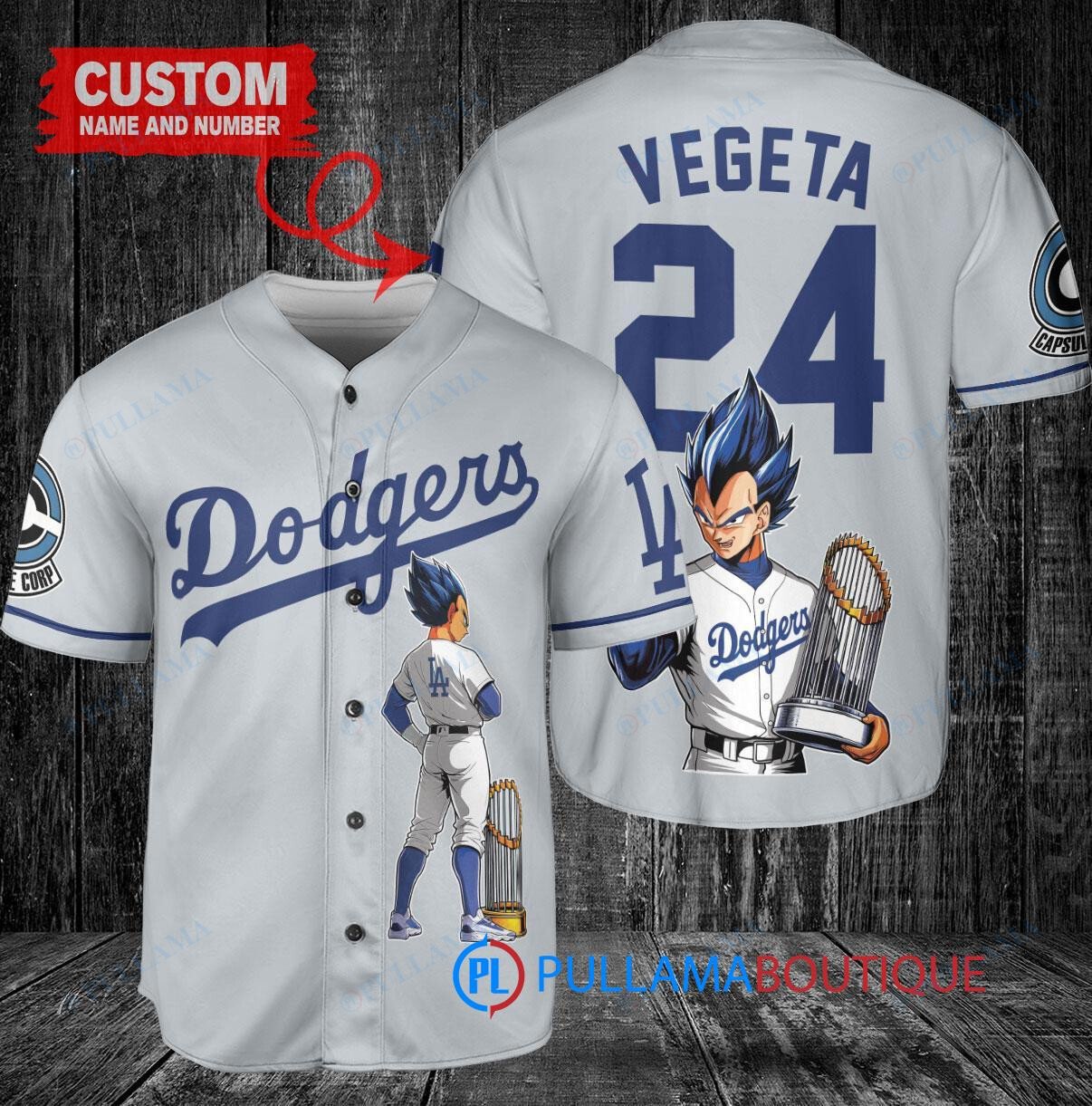 Los Angeles Dodgers x Vegeta Super Saiyan Dragon Ball Z with Trophy Custom Baseball Jersey Gray