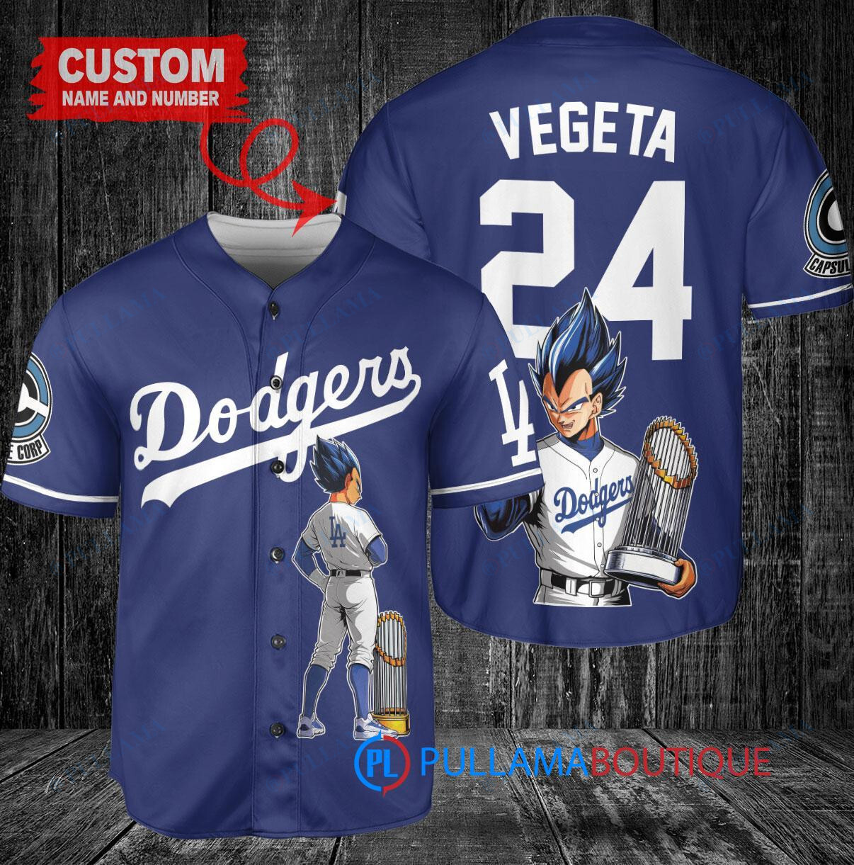 Los Angeles Dodgers x Vegeta Super Saiyan Dragon Ball Z with Trophy Custom Baseball Jersey Navy