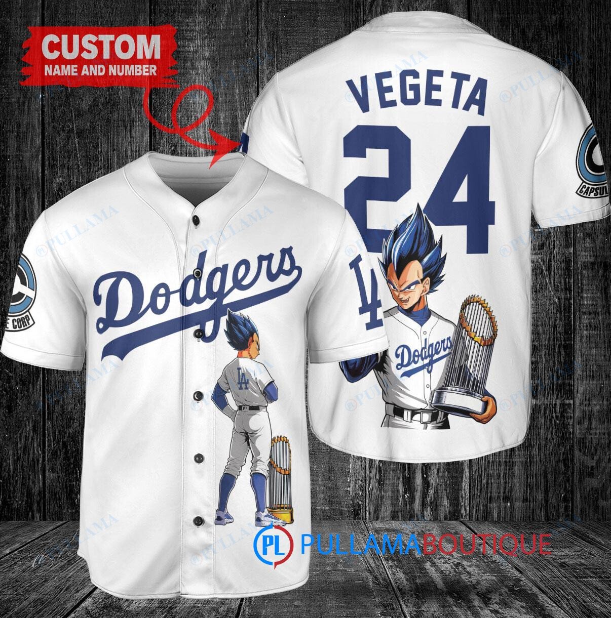 Los Angeles Dodgers x Vegeta Super Saiyan Dragon Ball Z with Trophy Custom Baseball Jersey White
