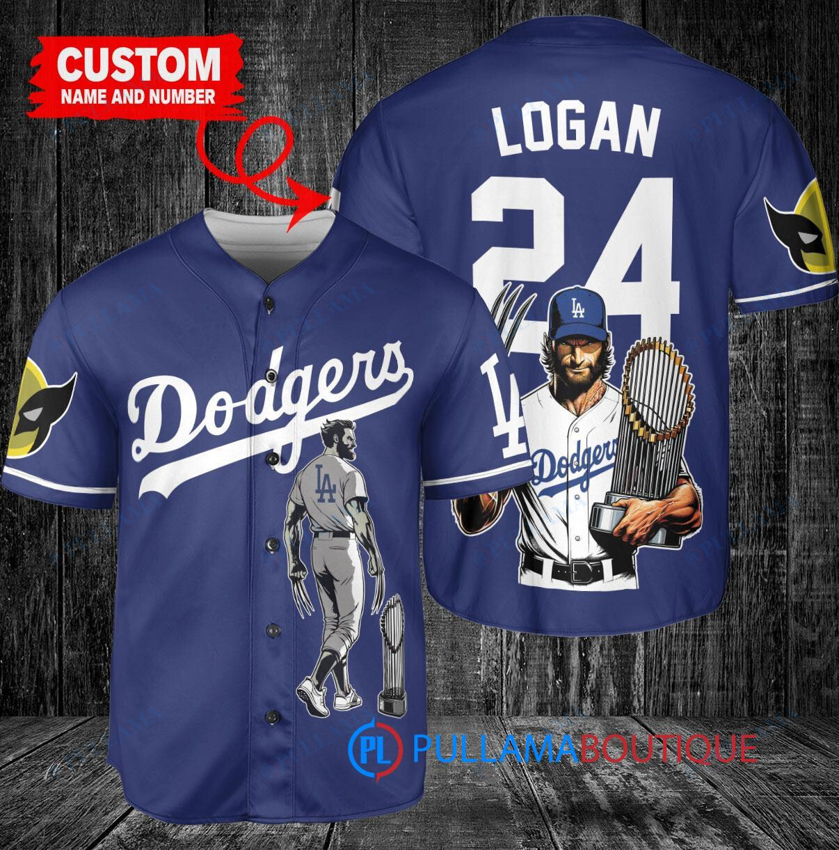 Los Angeles Dodgers x Wolverine Logan with Trophy Custom Baseball Jersey Navy