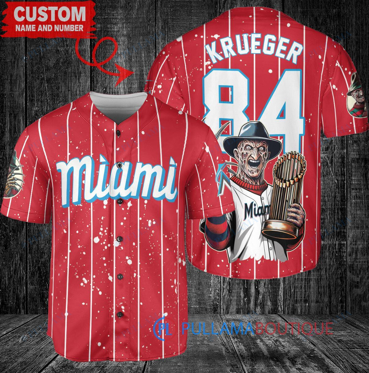 Miami Marlins Freddy Krueger Halloween World Series Trophy Baseball Jersey Red