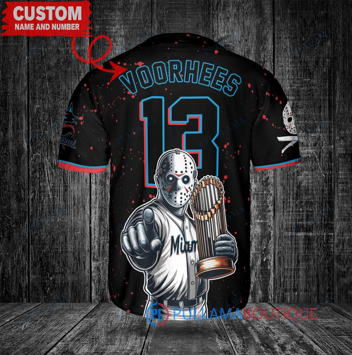 Miami Marlins Jason Voorhees Halloween World Series Trophy Baseball Jersey Black