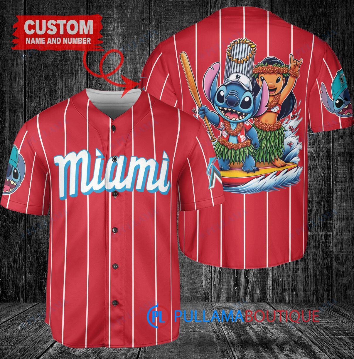 Miami Marlins x Lilo & Stitch with Trophy Baseball Jersey Red