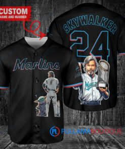 Miami Marlins x Luke Skywalker Star Wars with Trophy Custom Baseball Jersey Black