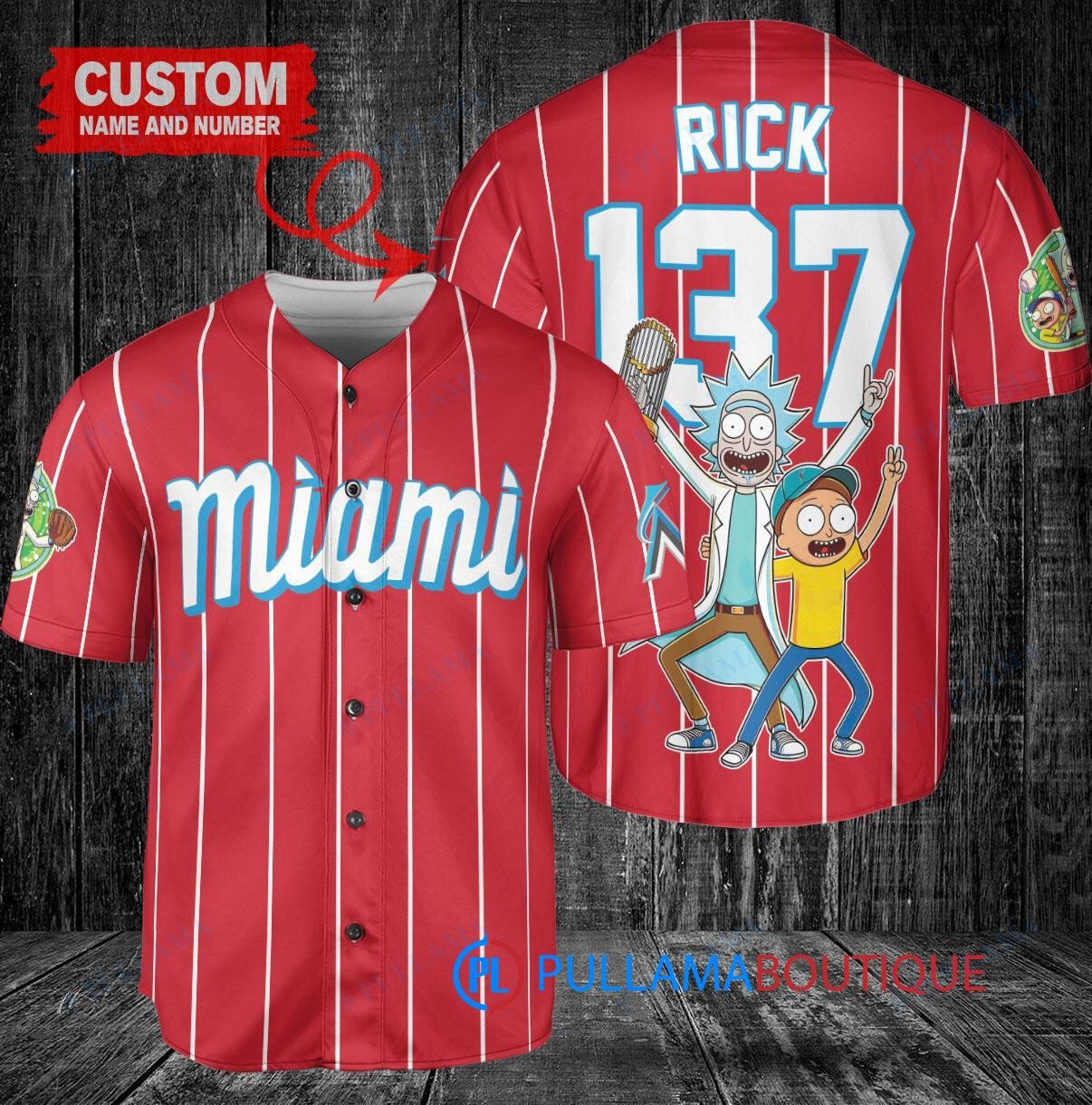 Miami Marlins x Rick and Morty with Trophy Custom Baseball Jersey Red