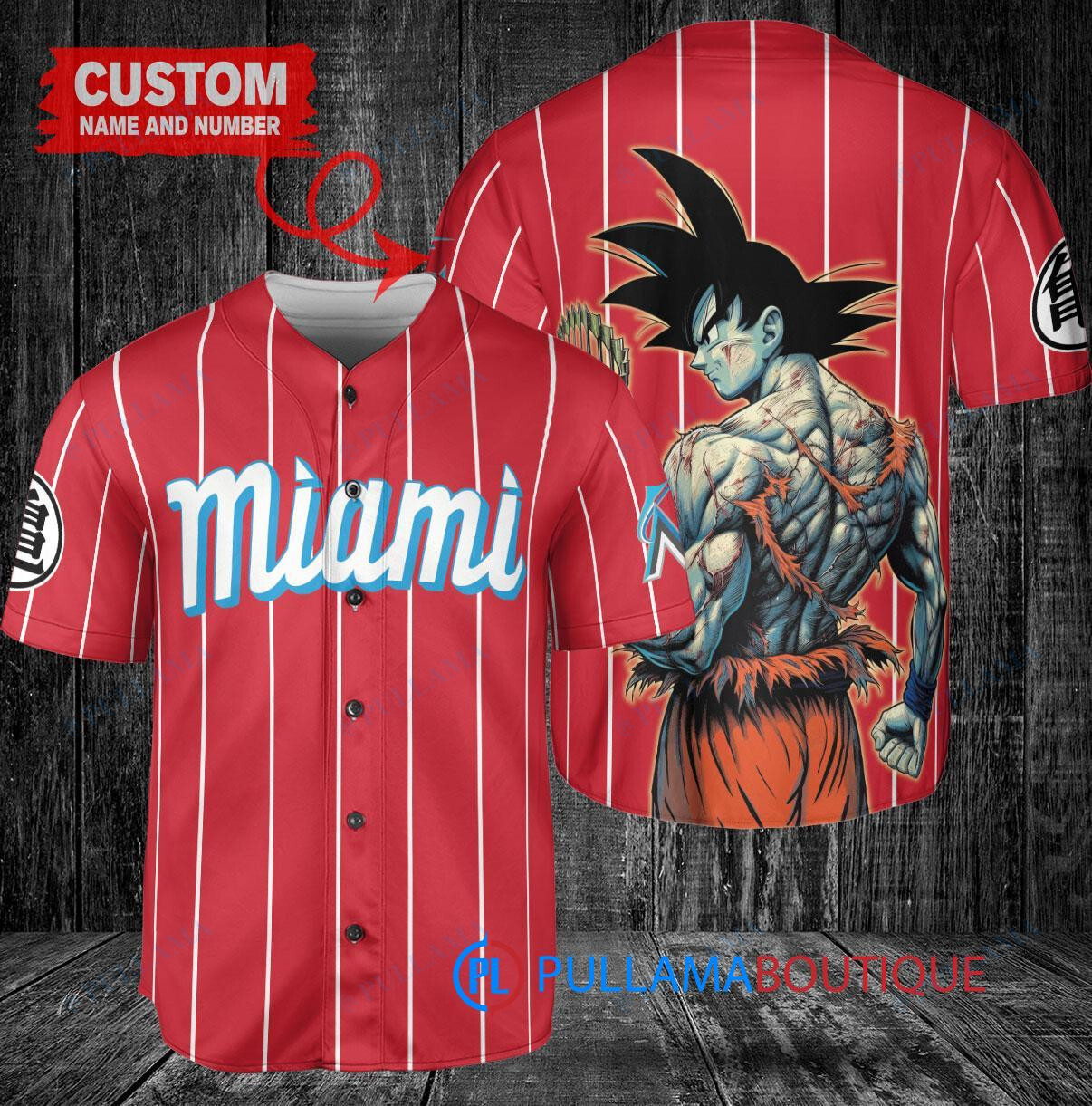 Miami Marlins x Son Goku Kakarot Super Saiyan Dragon Ball Z with Trophy Baseball Jersey Red
