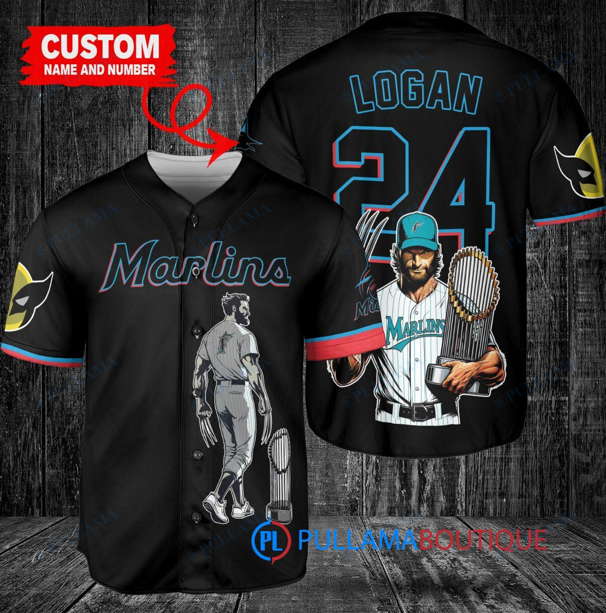 Miami Marlins x Wolverine Logan with Trophy Custom Baseball Jersey Black