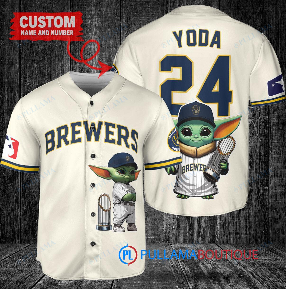 Milwaukee Brewers Baby Yoda Star Wars Mandalorian Baseball Jersey Cream