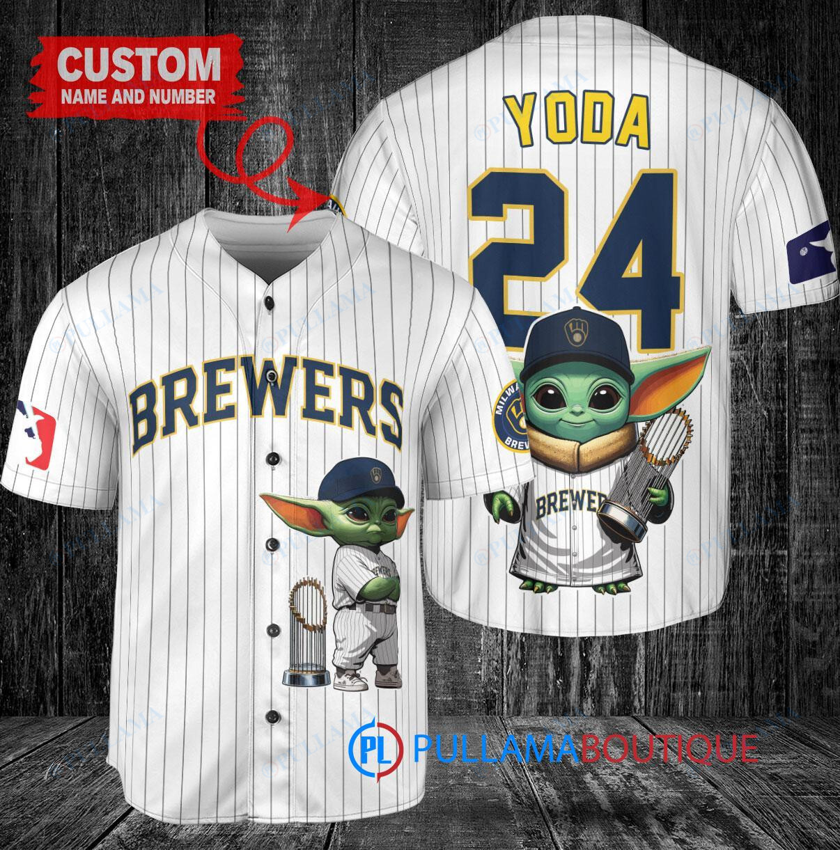Milwaukee Brewers Baby Yoda Star Wars Mandalorian Trophy Baseball Jersey White