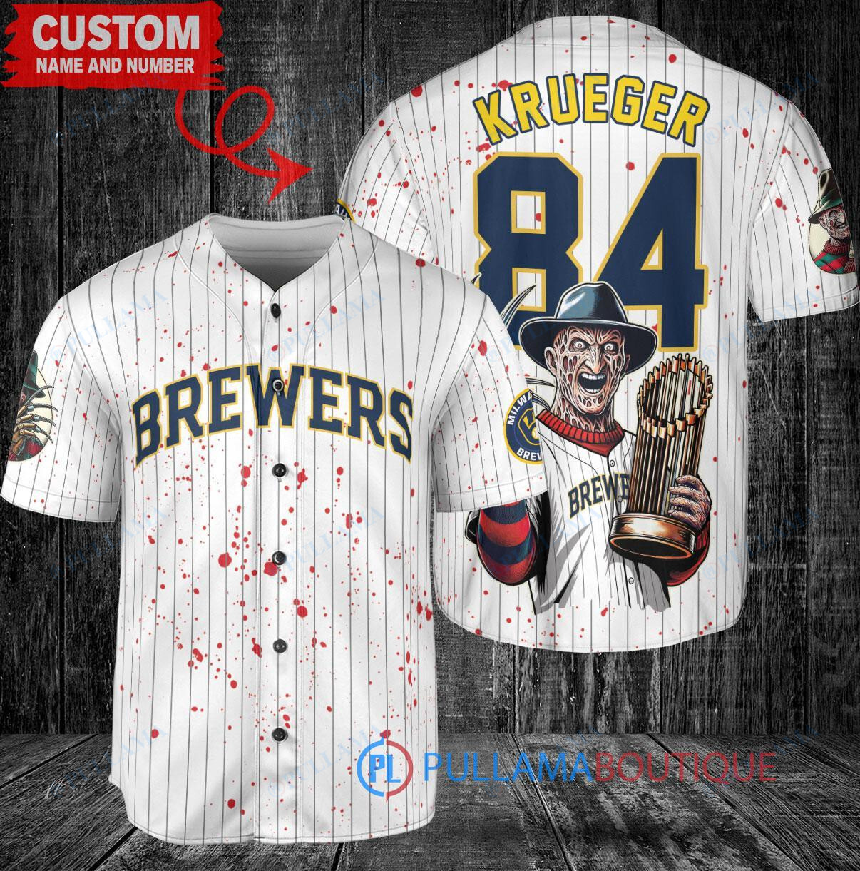 Milwaukee Brewers Freddy Krueger Halloween World Series Trophy Baseball Jersey White