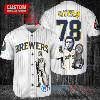 Milwaukee Brewers x Halloween Michael Myers with Trophy Custom Baseball Jersey White