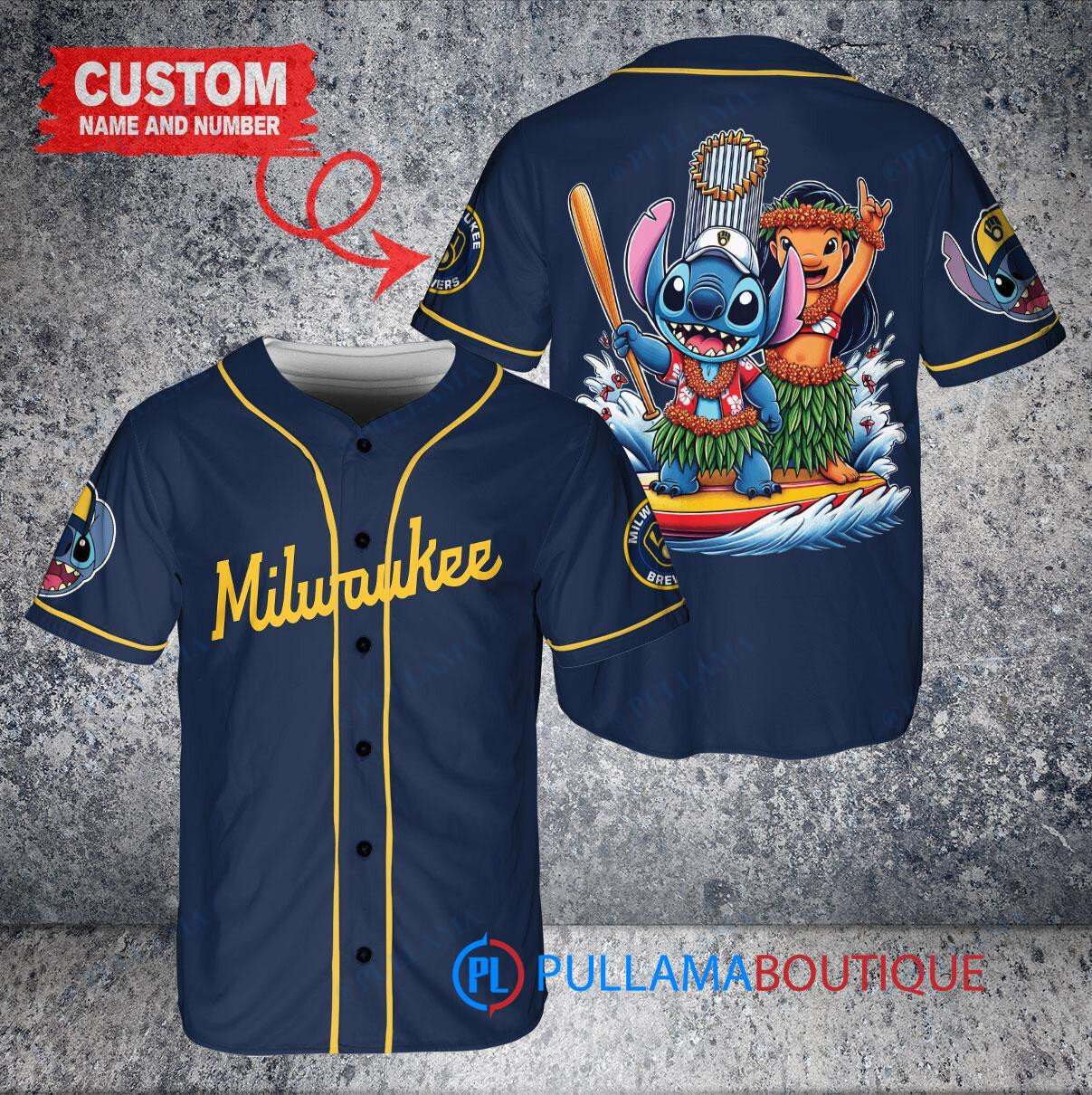 Milwaukee Brewers x Lilo & Stitch with Trophy Baseball Jersey Navy