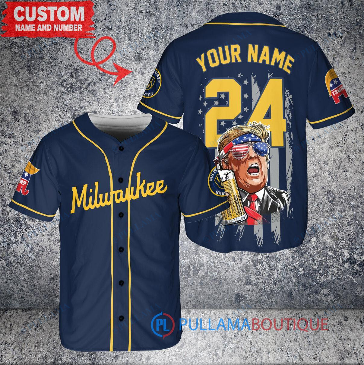 Milwaukee Brewers x Limited Edition with World Series Trophy Custom Baseball Jersey Navy