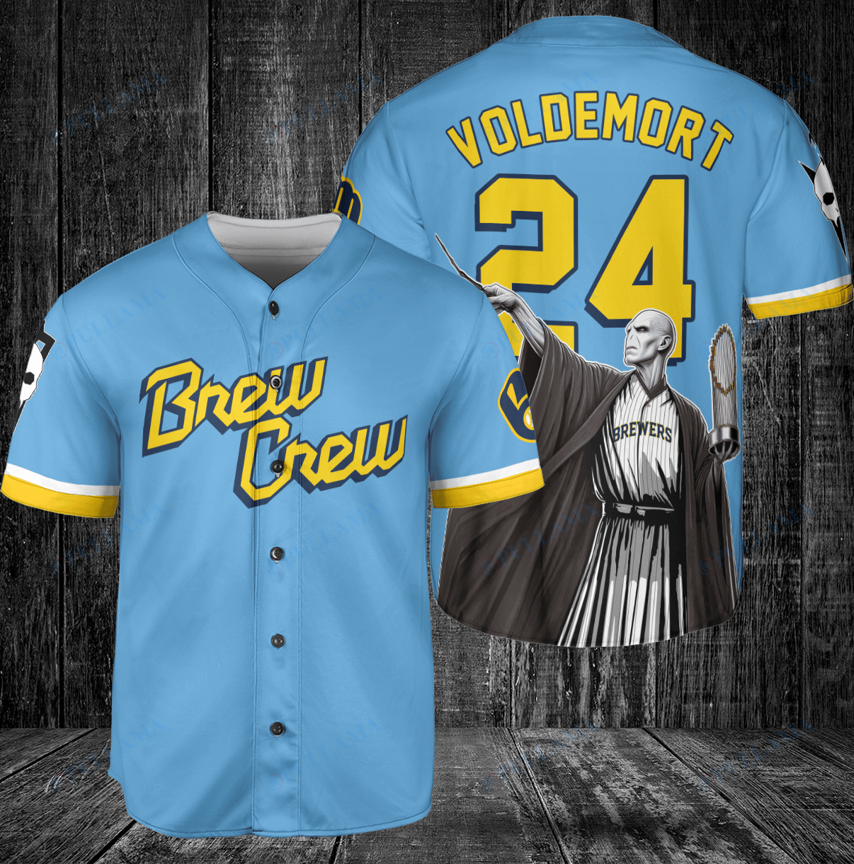 Milwaukee Brewers x Lord Voldemort Harry Potter with Trophy Custom Baseball Jersey Blue City Connect