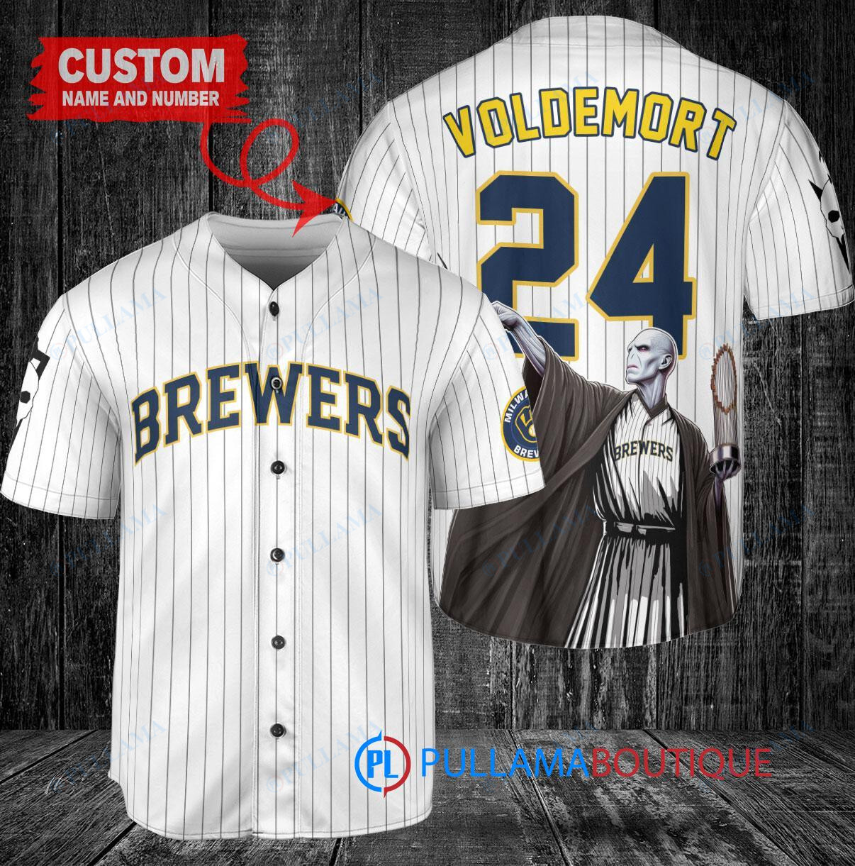Milwaukee Brewers x Lord Voldemort Harry Potter with Trophy Custom Baseball Jersey White