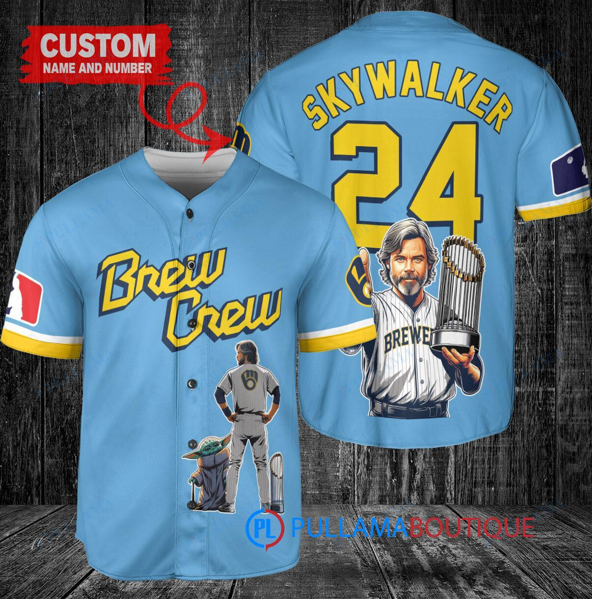 Milwaukee Brewers x Luke Skywalker Star Wars with Trophy Custom Baseball Jersey Blue City Connect