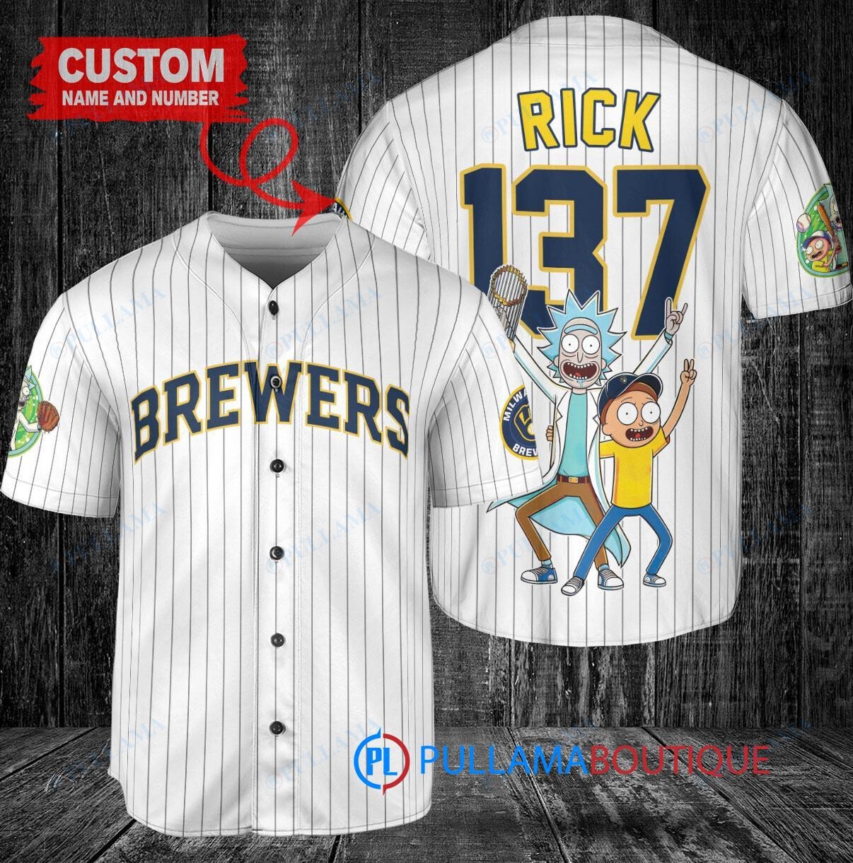 Milwaukee Brewers x Rick and Morty with Trophy Custom Baseball Jersey White