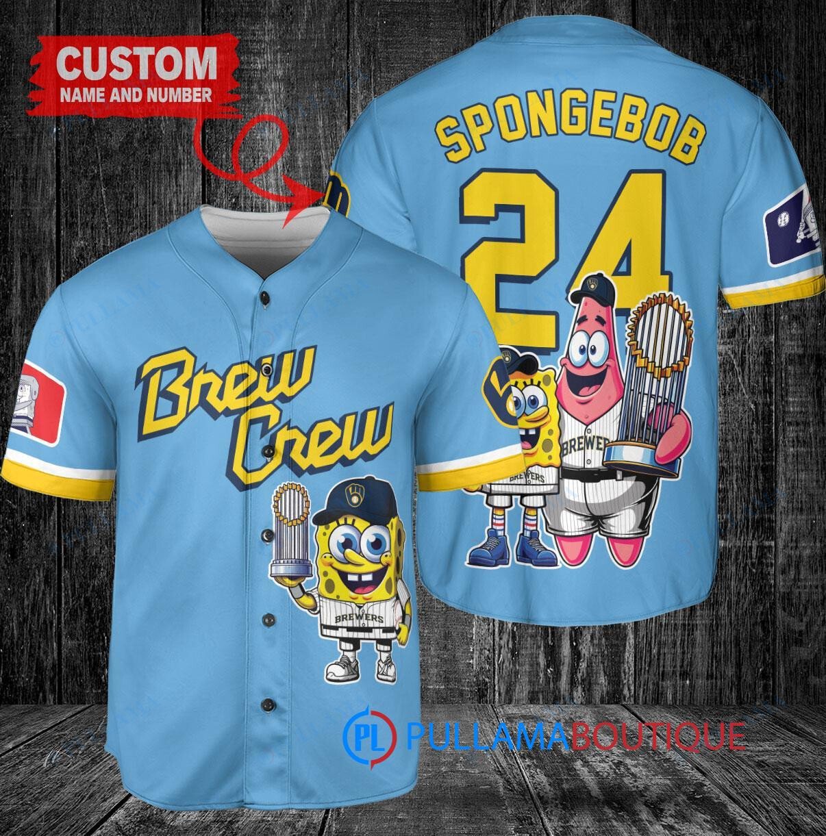 Milwaukee Brewers x SpongeBob SquarePants with Trophy Custom Baseball Jersey Blue City Connect