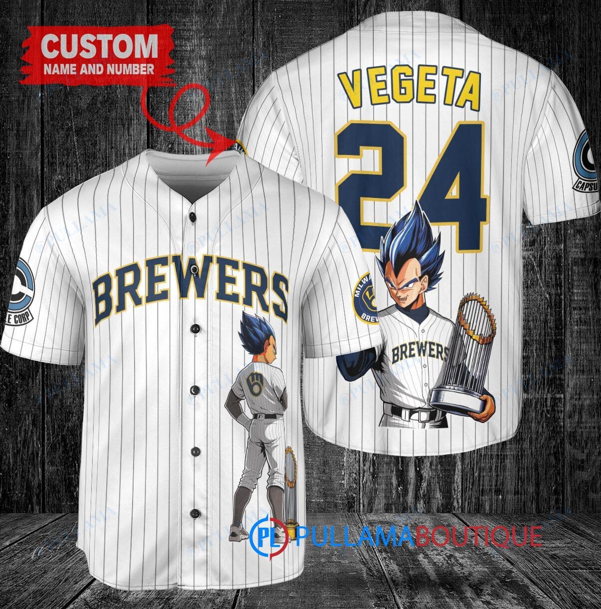 Milwaukee Brewers x Vegeta Super Saiyan Dragon Ball Z with Trophy Custom Baseball Jersey White
