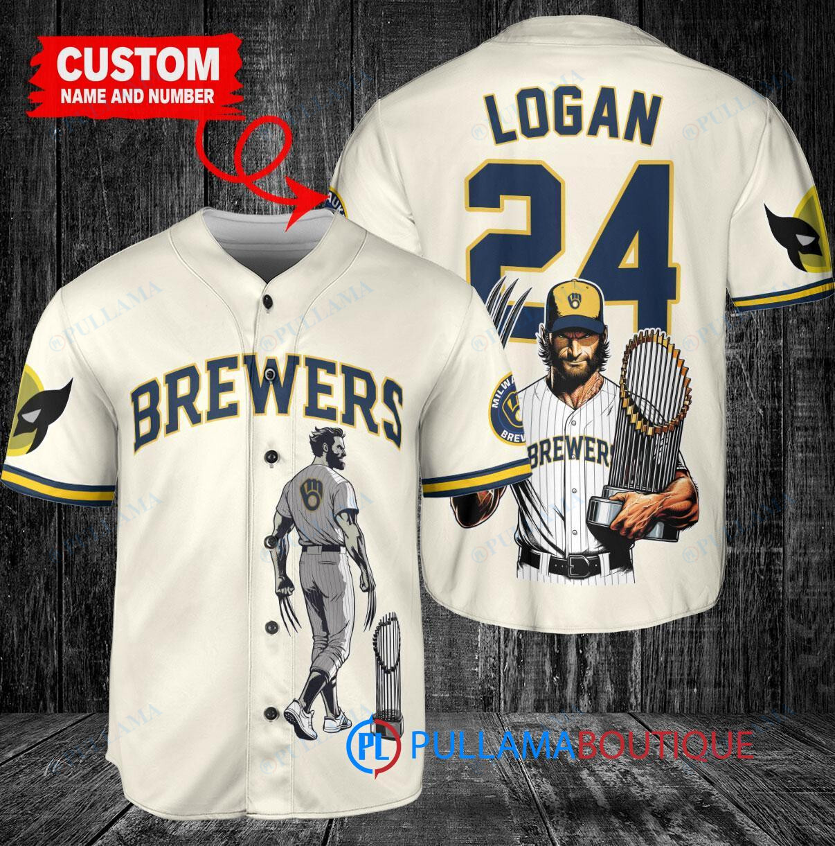 Milwaukee Brewers x Wolverine Logan with Trophy Custom Baseball Jersey Cream