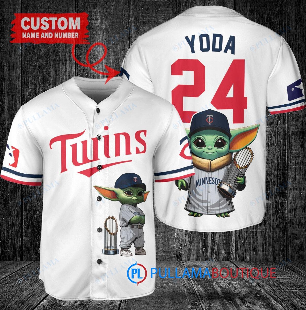 Minnesota Twins x Baby Yoda Star Wars The Mandalorian with Trophy Custom Baseball Jersey White