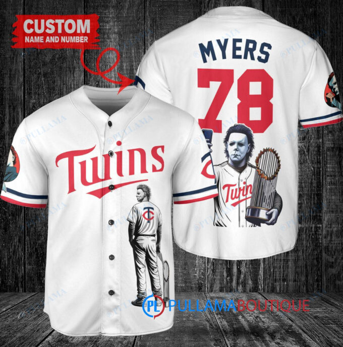 Minnesota Twins x Halloween Michael Myers with Trophy Custom Baseball Jersey White