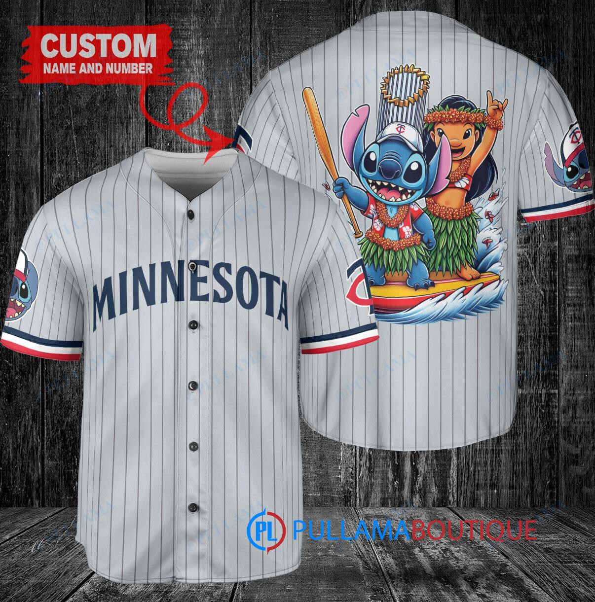 Minnesota Twins x Lilo & Stitch with Trophy Baseball Jersey Gray Road