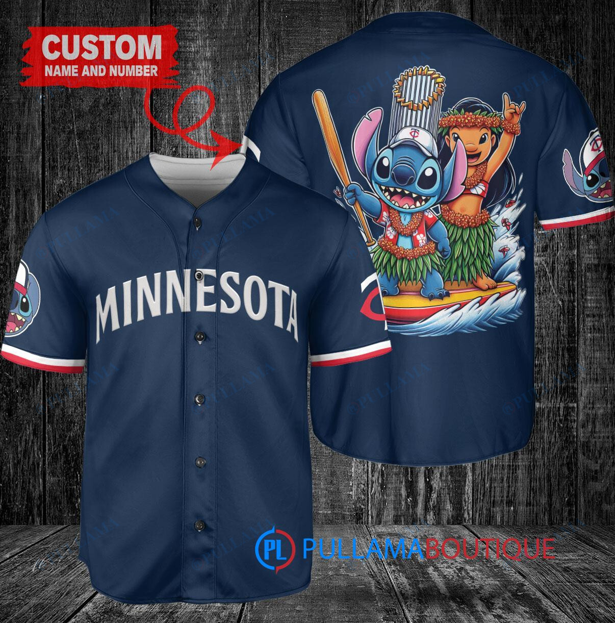 Minnesota Twins x Lilo & Stitch with Trophy Baseball Jersey Navy