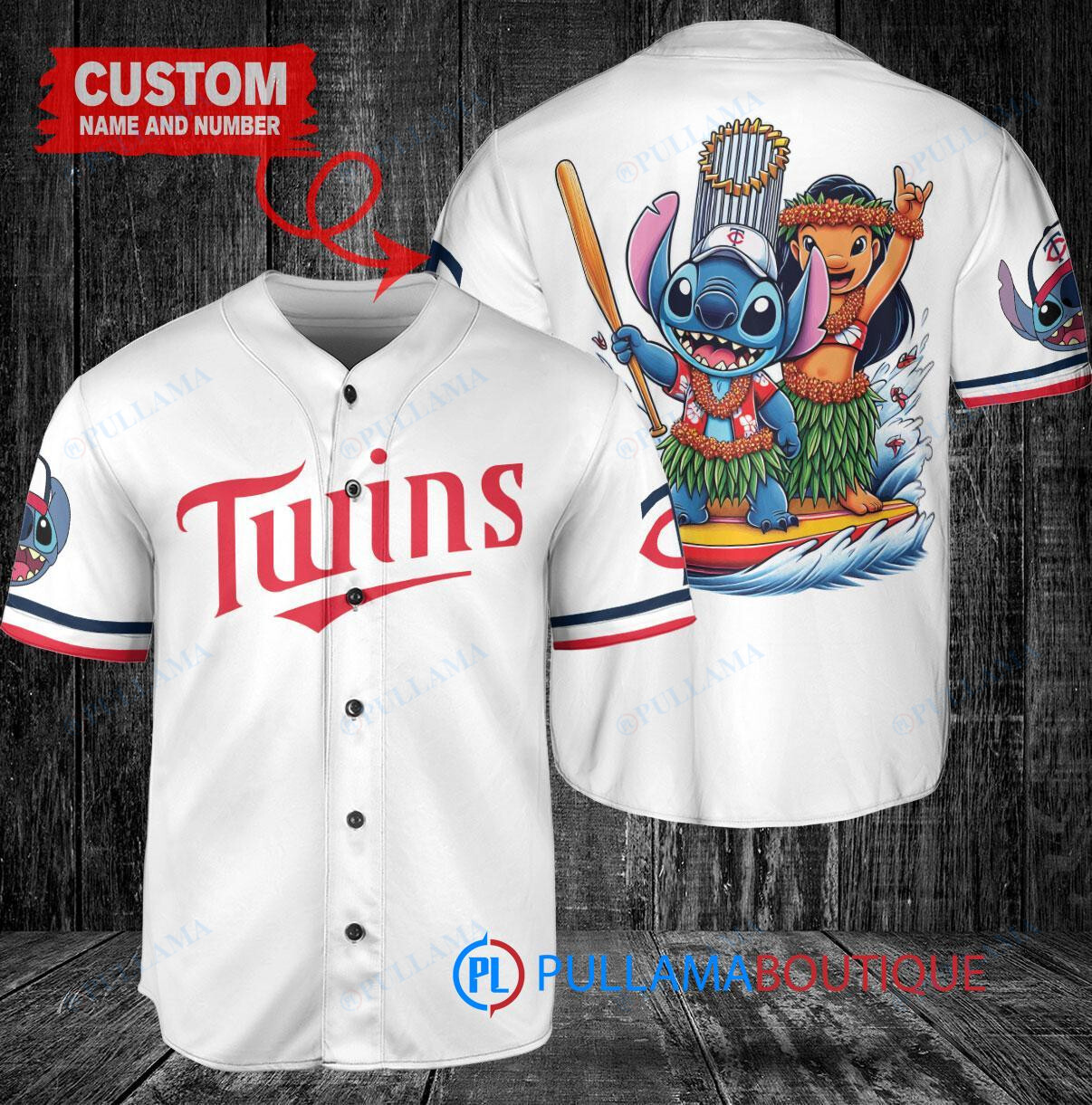 Minnesota Twins x Lilo & Stitch with Trophy Baseball Jersey White