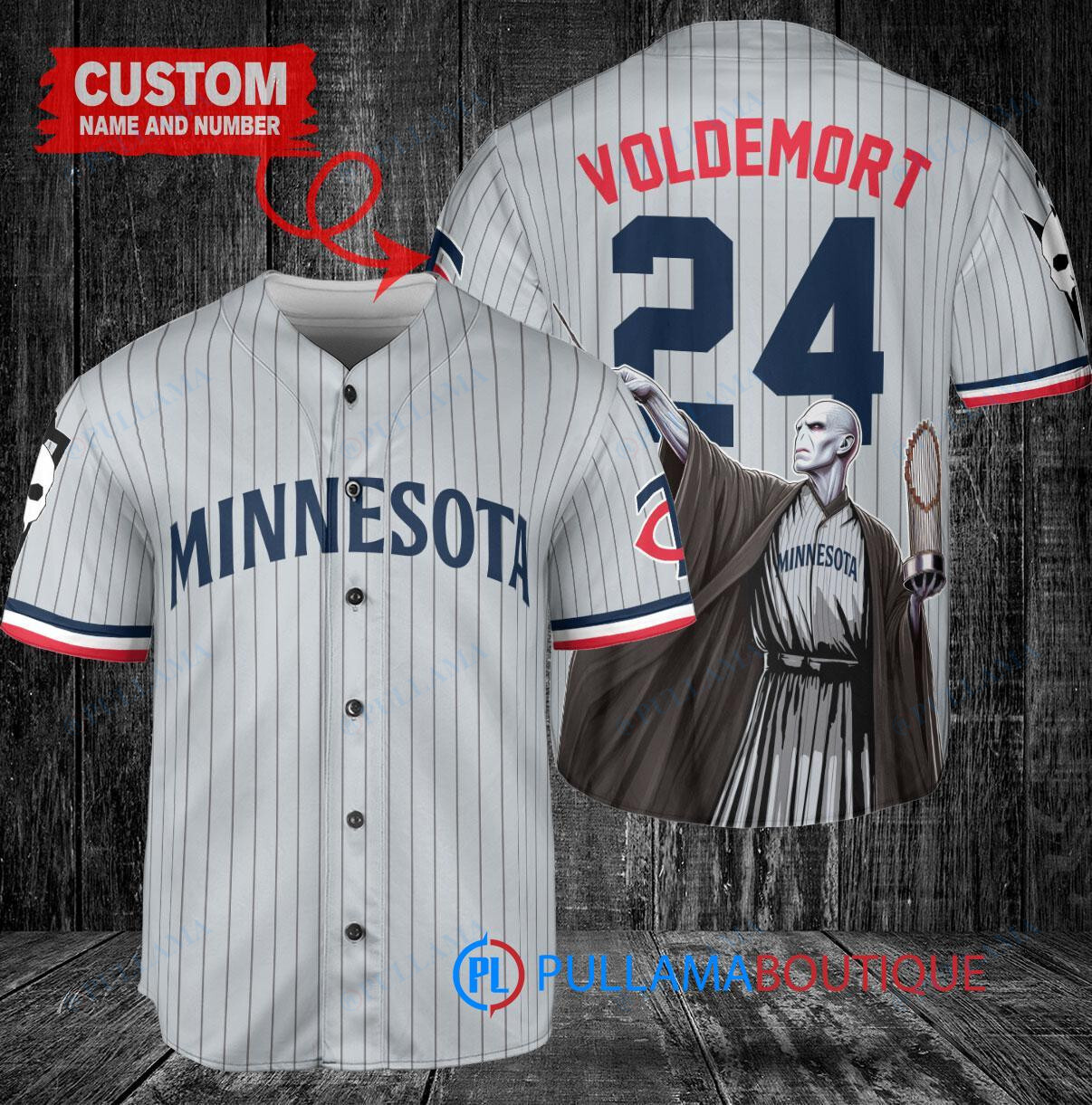 Minnesota Twins x Lord Voldemort Harry Potter with Trophy Custom Baseball Jersey Gray Road