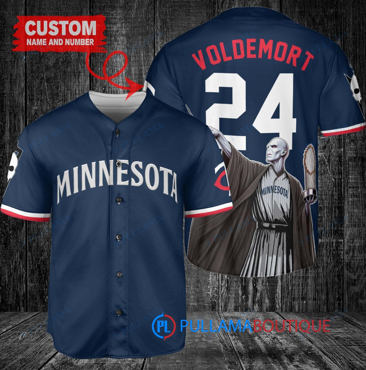Minnesota Twins x Lord Voldemort Harry Potter with Trophy Custom Baseball Jersey Navy
