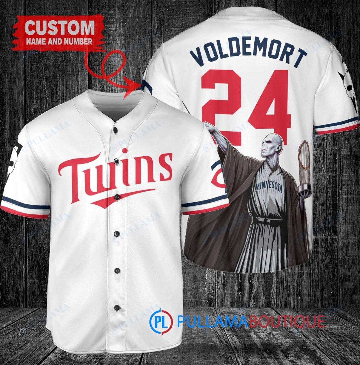 Minnesota Twins x Lord Voldemort Harry Potter with Trophy Custom Baseball Jersey White