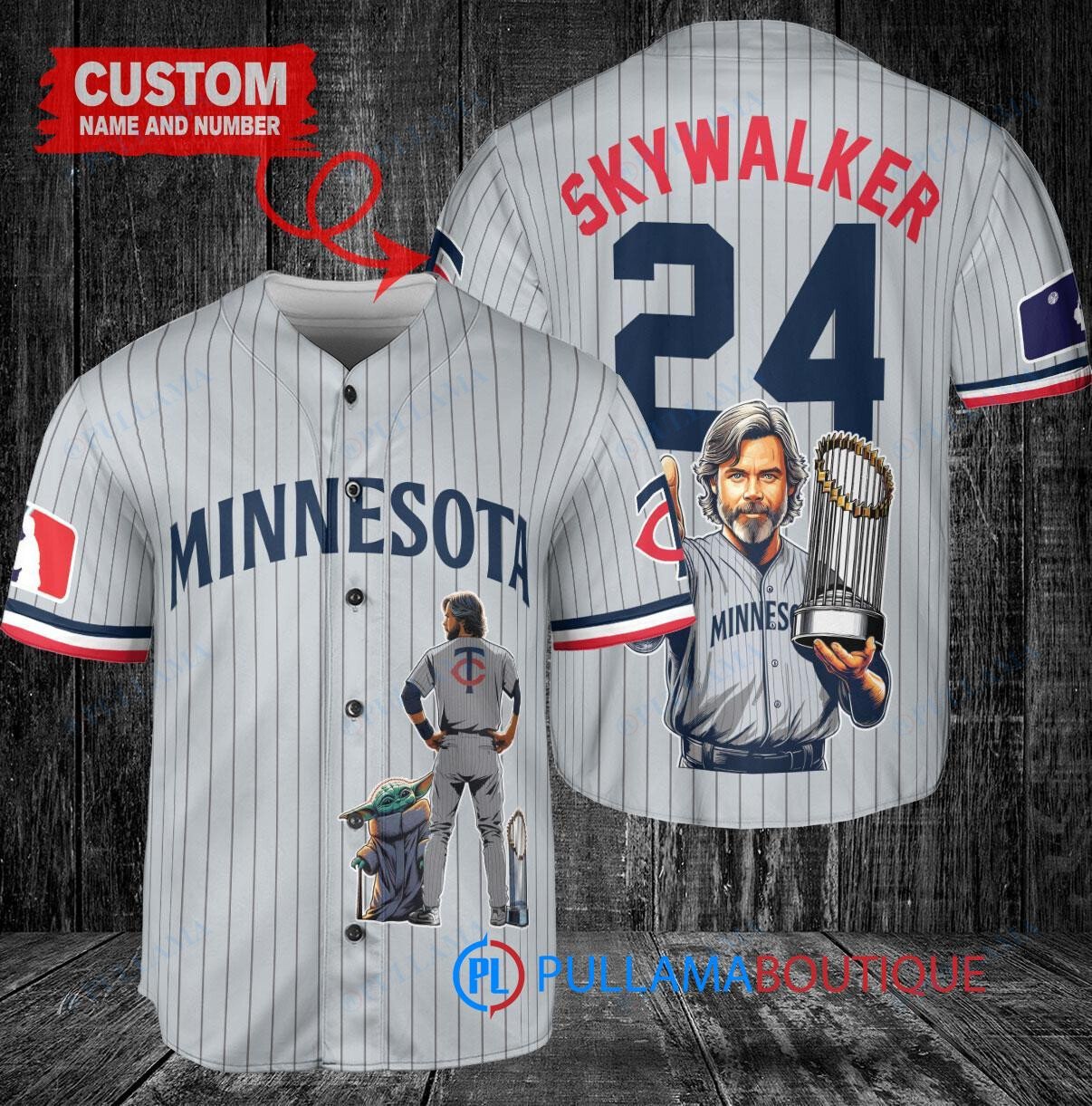 Minnesota Twins x Luke Skywalker Star Wars with Trophy Custom Baseball Jersey Gray Road