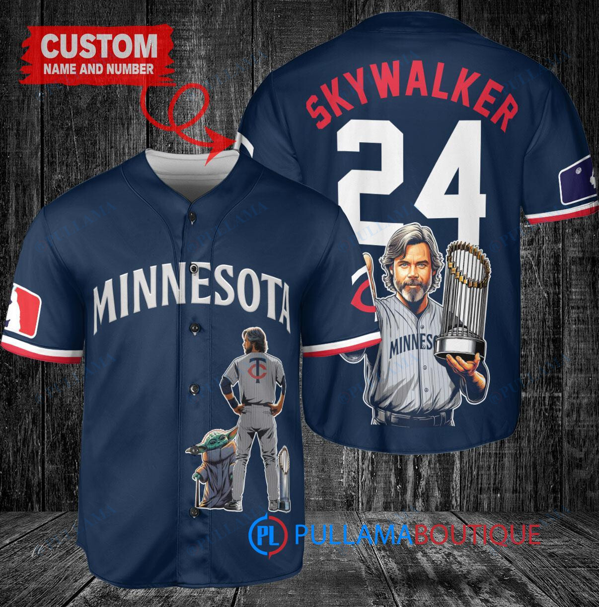 Minnesota Twins x Luke Skywalker Star Wars with Trophy Custom Baseball Jersey Navy