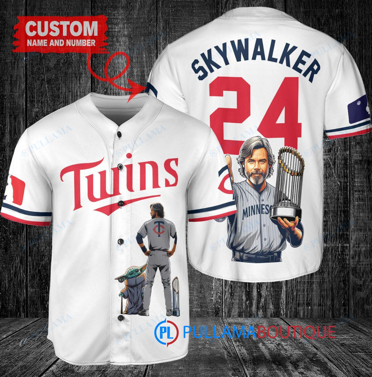 Minnesota Twins x Luke Skywalker Star Wars with Trophy Custom Baseball Jersey White
