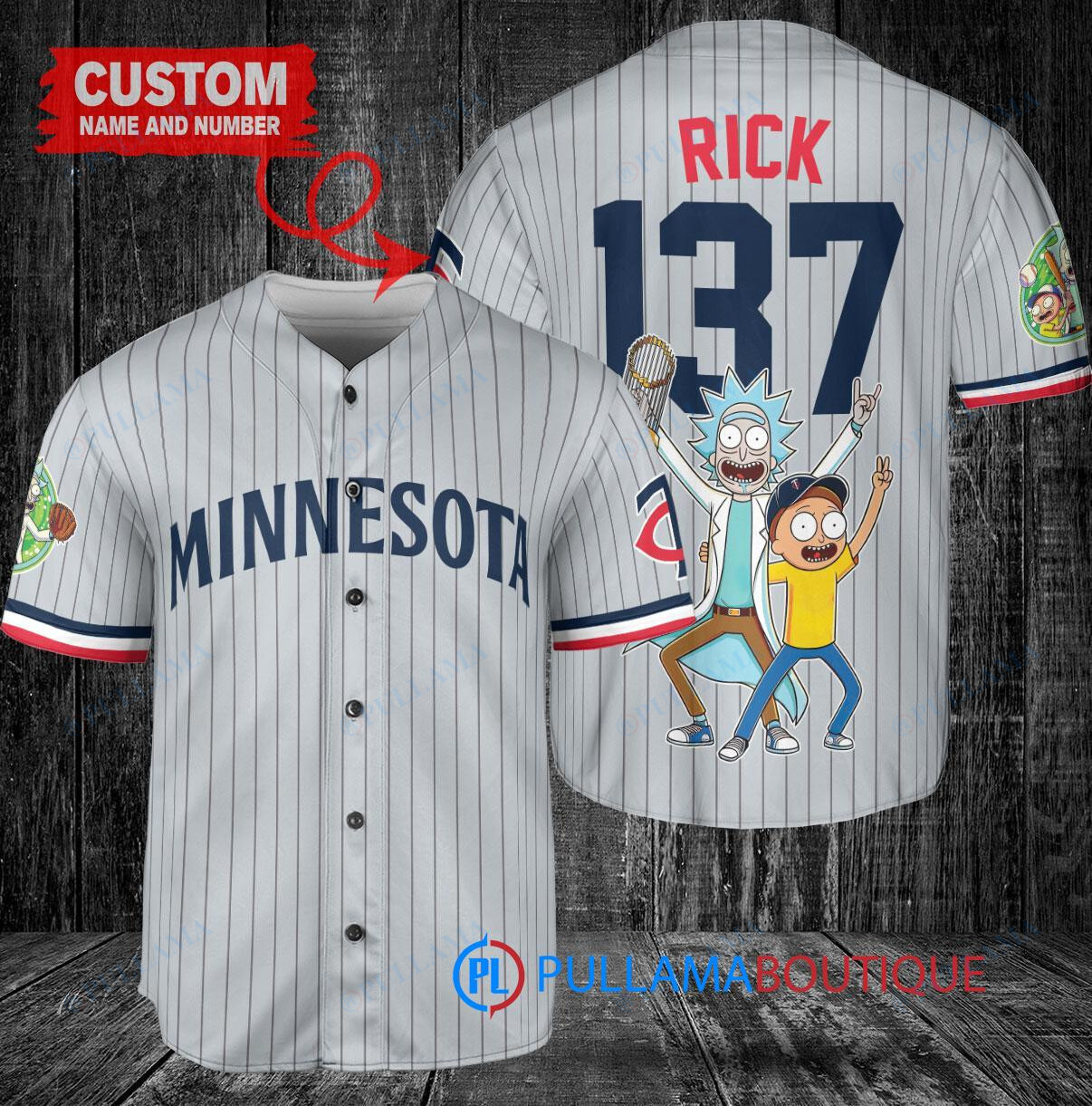 Minnesota Twins x Rick and Morty with Trophy Custom Baseball Jersey Gray Road