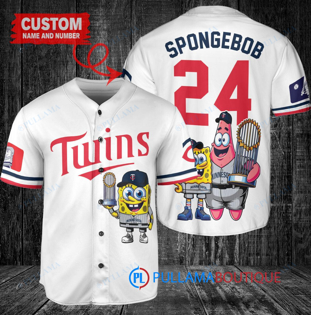 Minnesota Twins x SpongeBob SquarePants with Trophy Custom Baseball Jersey White