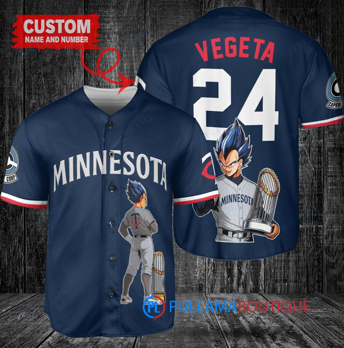 Minnesota Twins x Vegeta Super Saiyan Dragon Ball Z with Trophy Custom Baseball Jersey Navy