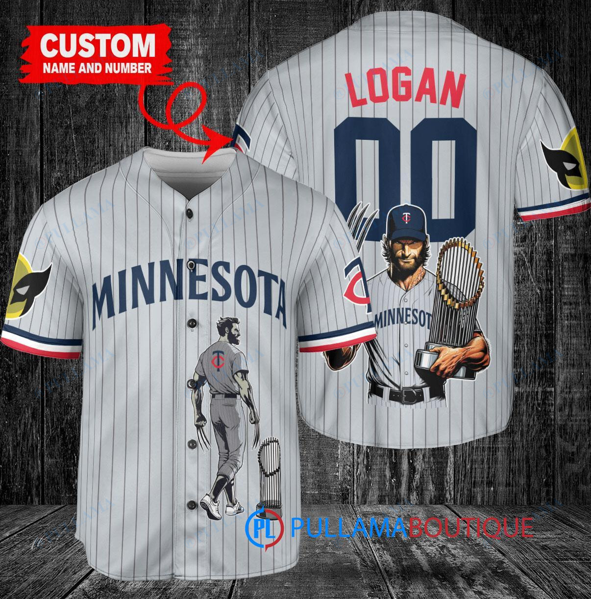 Minnesota Twins x Wolverine Logan with Trophy Custom Baseball Jersey Gray Road